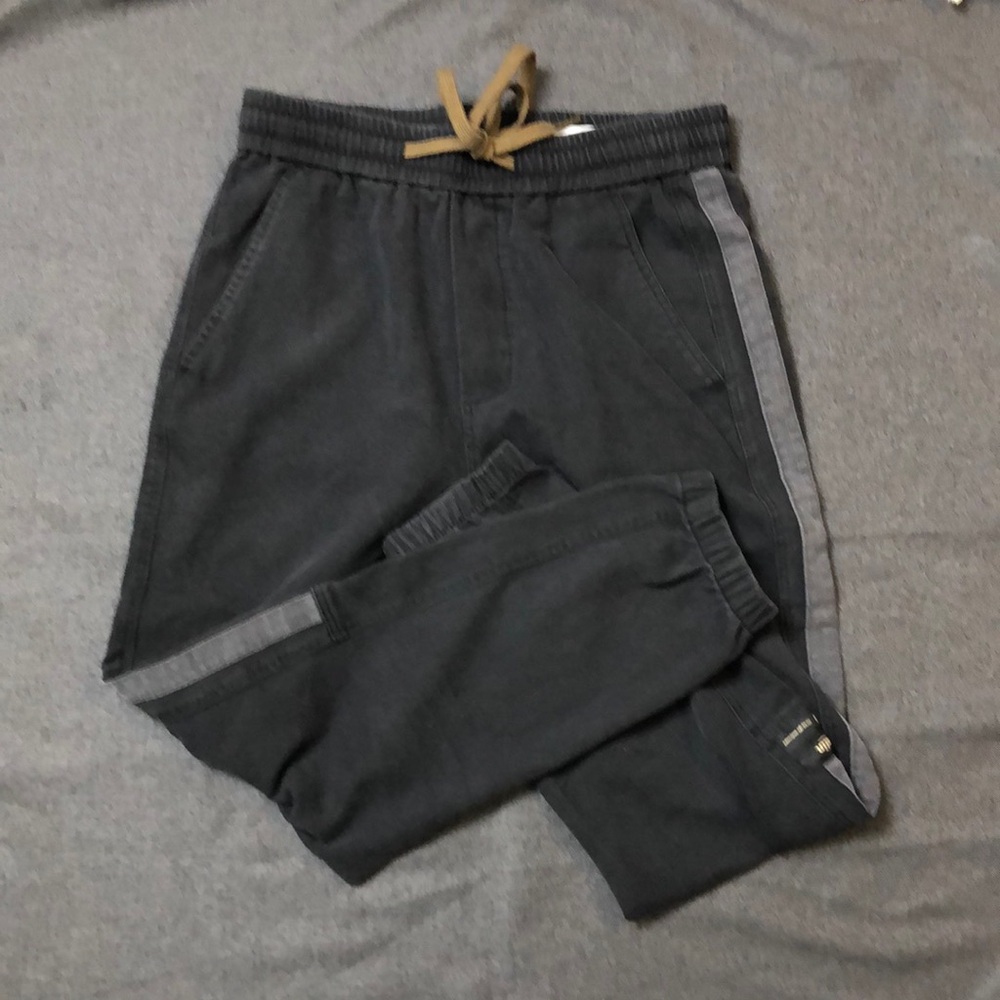Dark Gray Track Pants with Elastic Waistband and Tapered Fit